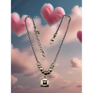 Brighton Framed Heart Pendant Mixed Metal Rondell Beads Necklace